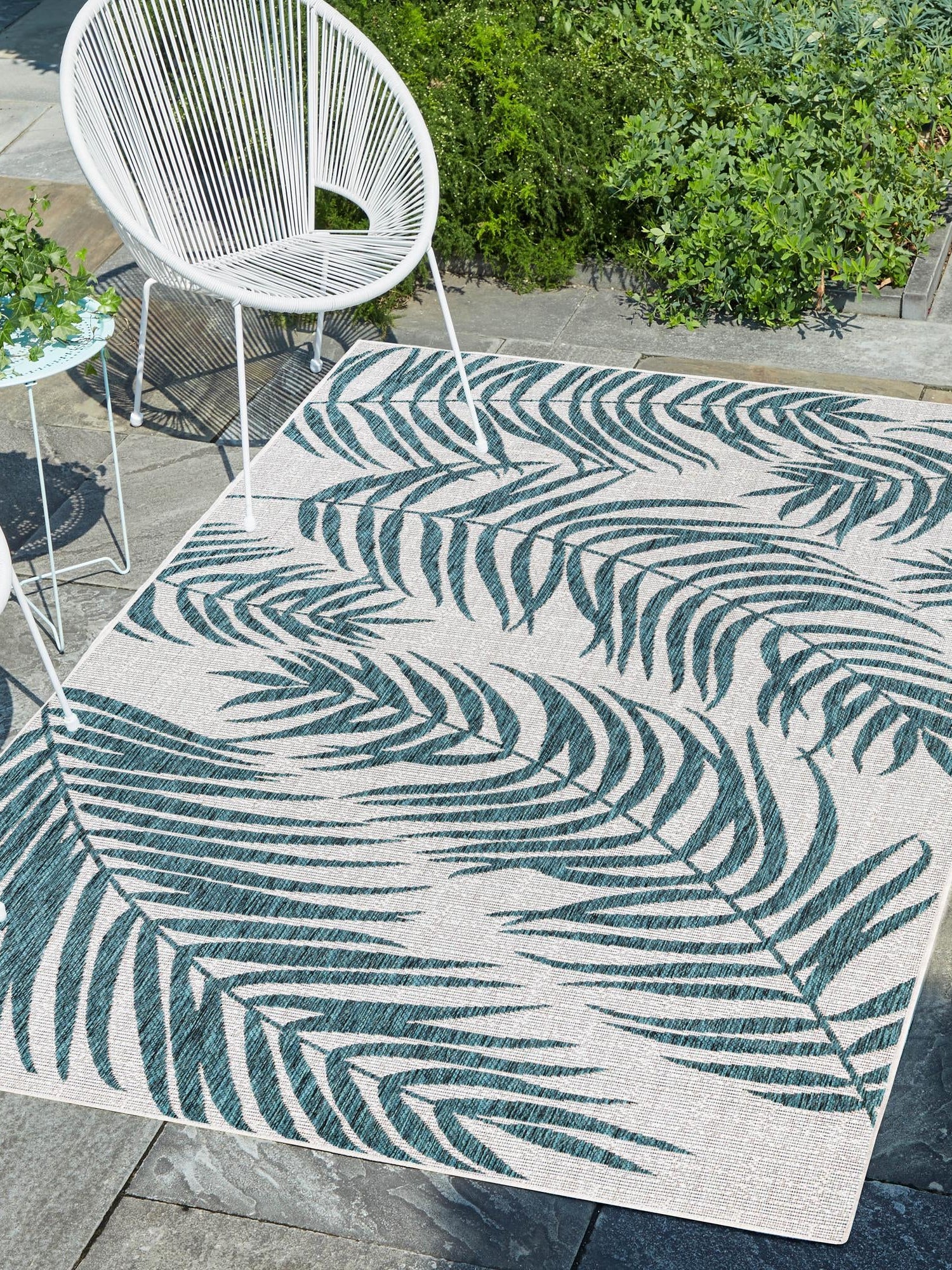 Teal Ivory 7' 10 x 11' Outdoor Botanical Rectangle Area Rug Weather Resistant for Patio, Deck, Terrace, Balcony, Porch Polypropylene Garden Floral Tropical Carpet for Sale at Rug Engine