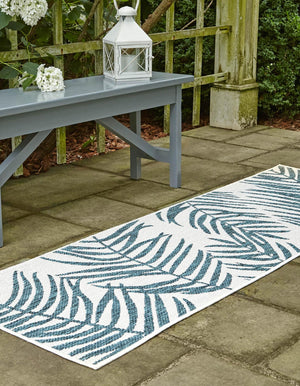 Teal Ivory 2' x 6' 1 Outdoor Botanical Runner Area Rug Weather Resistant for Patio, Deck, Terrace, Balcony, Porch Polypropylene Garden Floral Tropical Carpet for Sale at Rug Engine