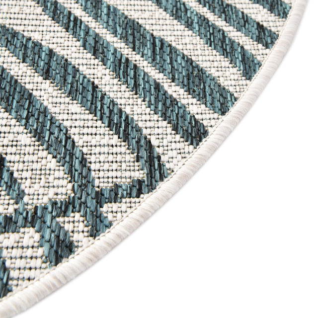 Teal Ivory 4' 1 x 4' 1 Outdoor Botanical Round Area Rug Weather Resistant for Patio, Deck, Terrace, Balcony, Porch Polypropylene Garden Floral Tropical Carpet for Sale at Rug Engine