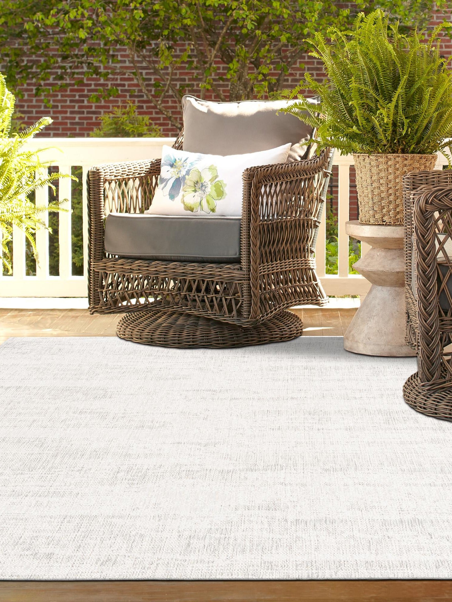 Gray 7' 10 x 11' Outdoor Modern Rectangle Area Rug Weather Resistant for Patio, Deck, Terrace, Balcony, Porch 100% Polypropylene Modern Outside Carpet for Sale at Rug Engine