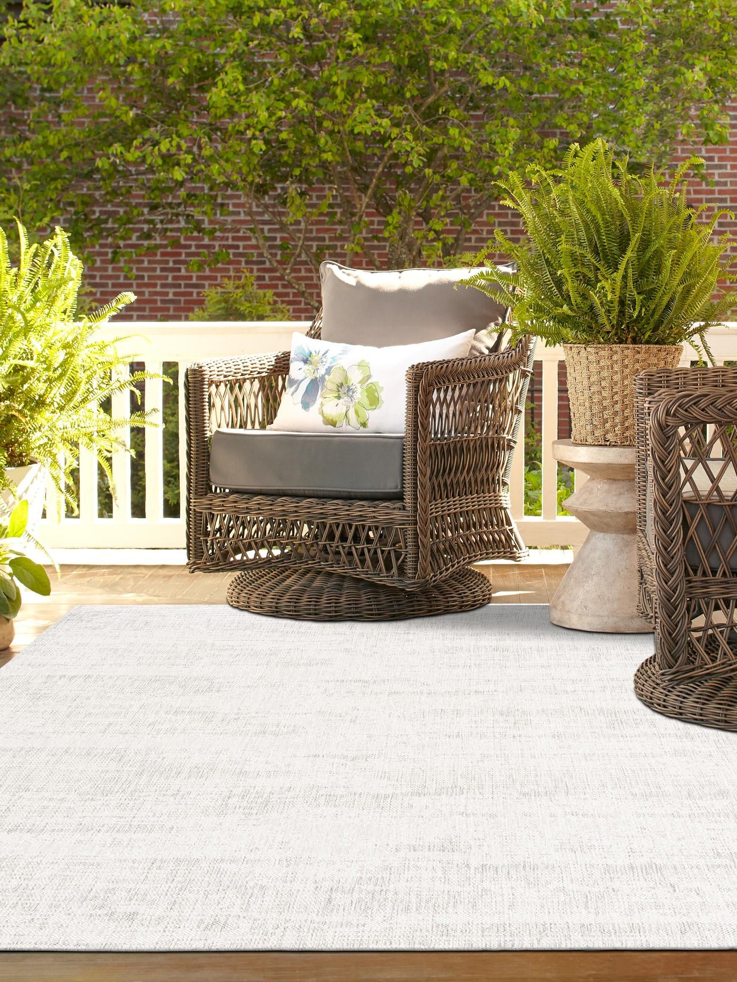 Gray 7' 10 x 11' Outdoor Modern Rectangle Area Rug Weather Resistant for Patio, Deck, Terrace, Balcony, Porch 100% Polypropylene Modern Outside Carpet for Sale at Rug Engine