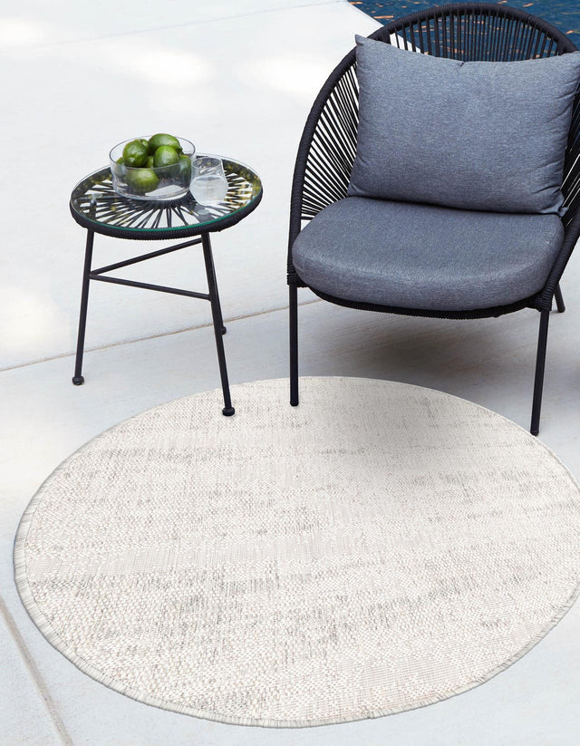 Gray 3' 1 x 3' 1 Outdoor Modern Round Area Rug Weather Resistant for Patio, Deck, Terrace, Balcony, Porch 100% Polypropylene Modern Outside Carpet for Sale at Rug Engine