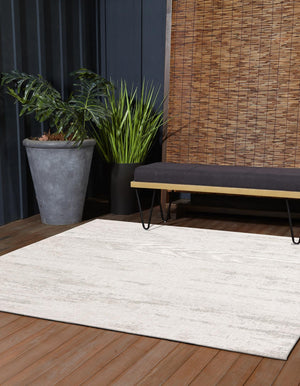 Gray 6' 1 x 6' 1 Outdoor Modern Square Area Rug Weather Resistant for Patio, Deck, Terrace, Balcony, Porch 100% Polypropylene Modern Outside Carpet for Sale at Rug Engine