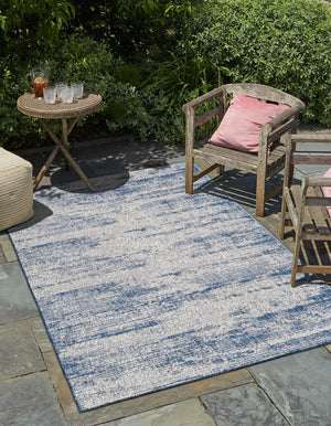 Blue 10' x 14' 1 Outdoor Modern Rectangle Rug