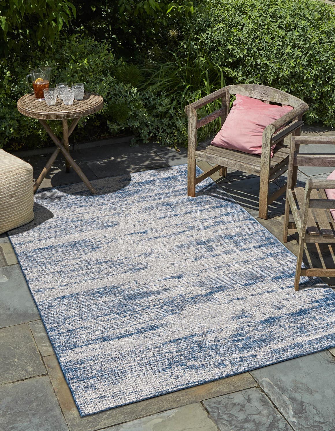 Blue 9' x 12' Outdoor Modern Rectangle Area Rug Weather Resistant for Patio, Deck, Terrace, Balcony, Porch 100% Polypropylene Modern Outside Carpet for Sale at Rug Engine