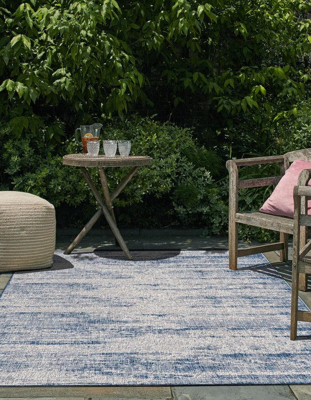 Blue 10' x 14' 1 Outdoor Modern Rectangle Rug