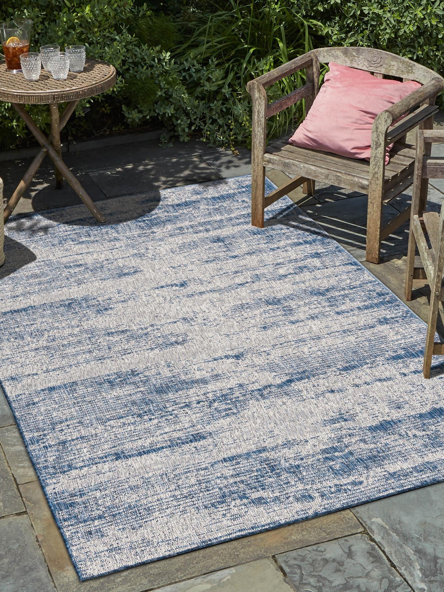 Blue 7' 10 x 11' Outdoor Modern Rectangle Area Rug Weather Resistant for Patio, Deck, Terrace, Balcony, Porch 100% Polypropylene Modern Outside Carpet for Sale at Rug Engine