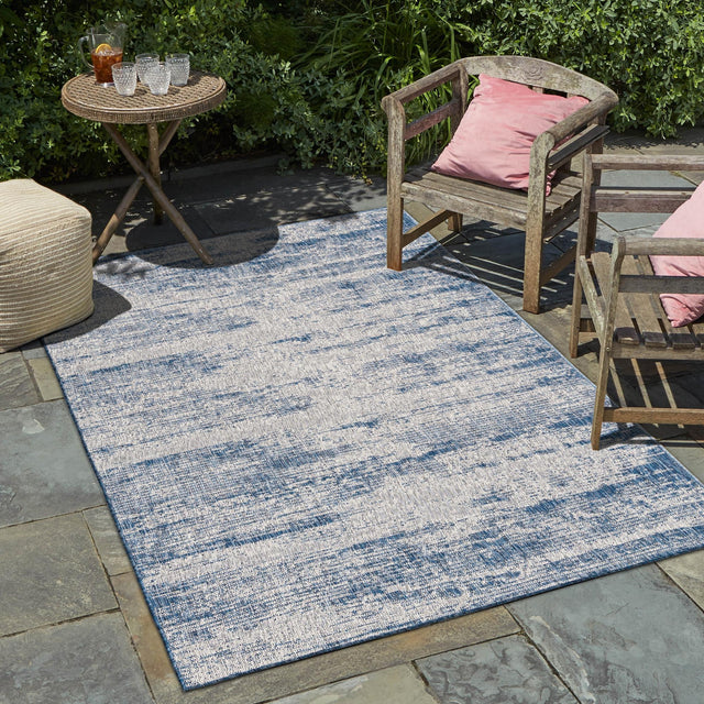 Blue 8' x 11' Outdoor Modern Rectangle Rug