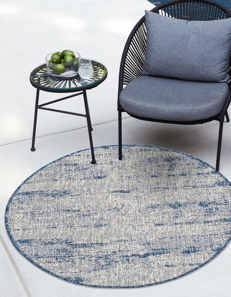 Blue 10' x 10' Outdoor Modern Round Rug