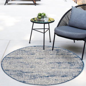 Blue 4' 1 x 4' 1 Outdoor Modern Round Area Rug Weather Resistant for Patio, Deck, Terrace, Balcony, Porch 100% Polypropylene Modern Outside Carpet for Sale at Rug Engine