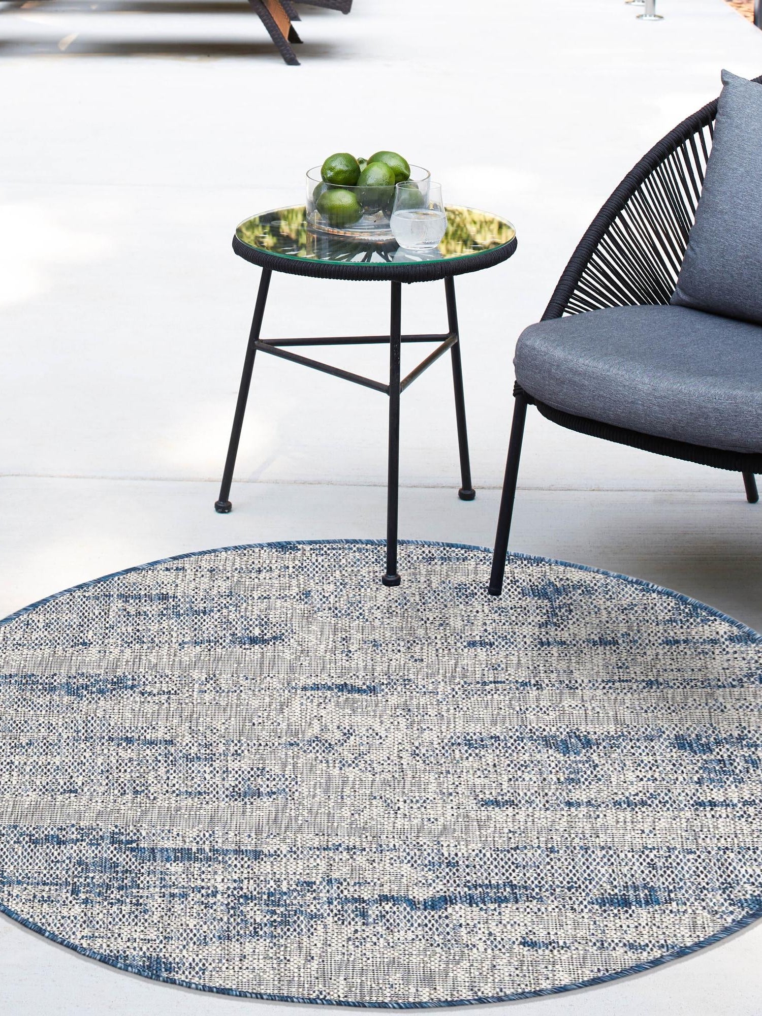 Blue 10' x 10' Outdoor Modern Round Area Rug Weather Resistant for Patio, Deck, Terrace, Balcony, Porch 100% Polypropylene Modern Outside Carpet for Sale at Rug Engine