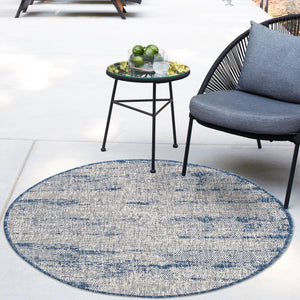 Blue 10' x 10' Outdoor Modern Round Area Rug Weather Resistant for Patio, Deck, Terrace, Balcony, Porch