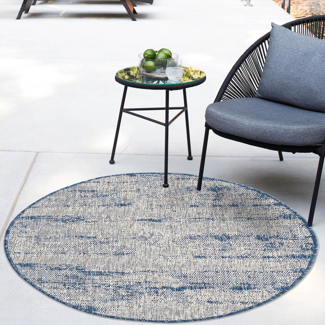 Blue 10' x 10' Outdoor Modern Round Area Rug Weather Resistant for Patio, Deck, Terrace, Balcony, Porch