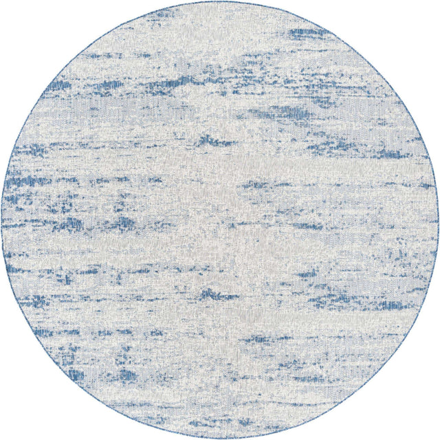 Blue 10' x 10' Outdoor Modern Round Area Rug Weather Resistant for Patio, Deck, Terrace, Balcony, Porch