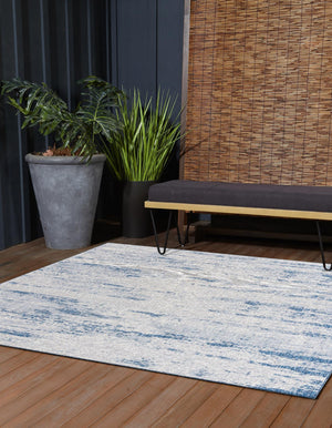 Blue 10' x 10' Outdoor Modern Square Area Rug Weather Resistant for Patio, Deck, Terrace, Balcony, Porch 100% Polypropylene Modern Outside Carpet for Sale at Rug Engine
