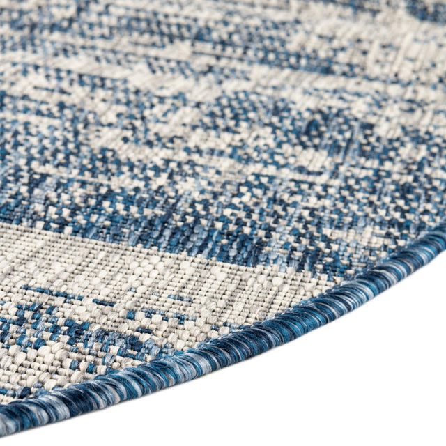 Blue 4' 1 x 4' 1 Outdoor Modern Round Area Rug Weather Resistant for Patio, Deck, Terrace, Balcony, Porch 100% Polypropylene Modern Outside Carpet for Sale at Rug Engine