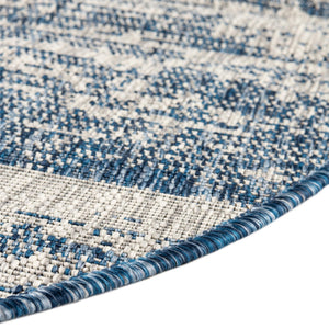 Blue 3' 1 x 3' 1 Outdoor Modern Round Area Rug Weather Resistant for Patio, Deck, Terrace, Balcony, Porch 100% Polypropylene Modern Outside Carpet for Sale at Rug Engine