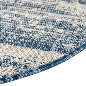 Blue 10' x 10' Outdoor Modern Round Area Rug Weather Resistant for Patio, Deck, Terrace, Balcony, Porch