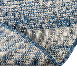 Blue 4' 1 x 4' 1 Outdoor Modern Round Area Rug Weather Resistant for Patio, Deck, Terrace, Balcony, Porch 100% Polypropylene Modern Outside Carpet for Sale at Rug Engine