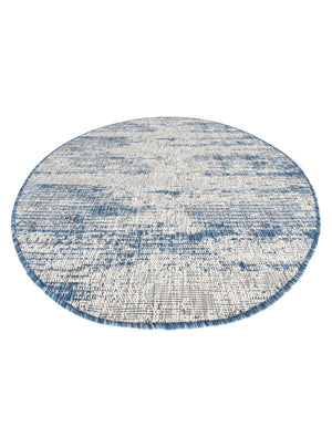 Blue 4' 1 x 4' 1 Outdoor Modern Round Area Rug Weather Resistant for Patio, Deck, Terrace, Balcony, Porch 100% Polypropylene Modern Outside Carpet for Sale at Rug Engine