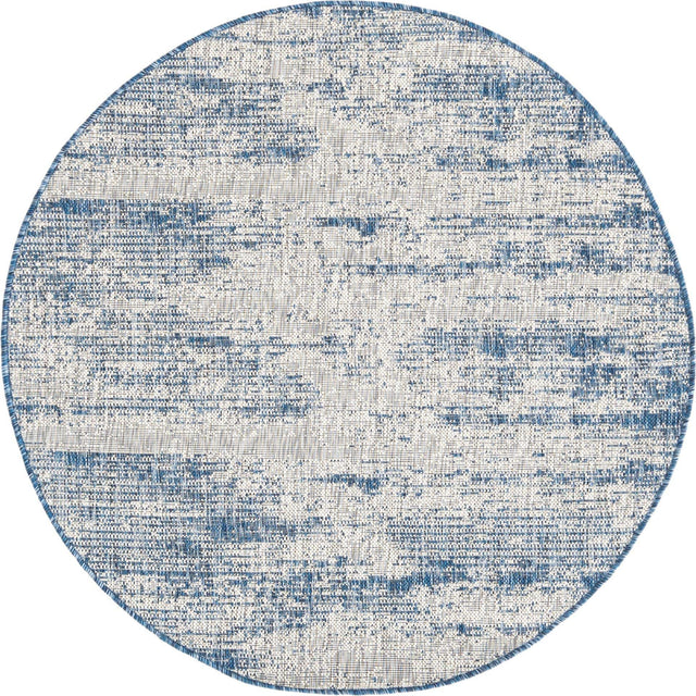 Blue 4' 1 x 4' 1 Outdoor Modern Round Area Rug Weather Resistant for Patio, Deck, Terrace, Balcony, Porch 100% Polypropylene Modern Outside Carpet for Sale at Rug Engine