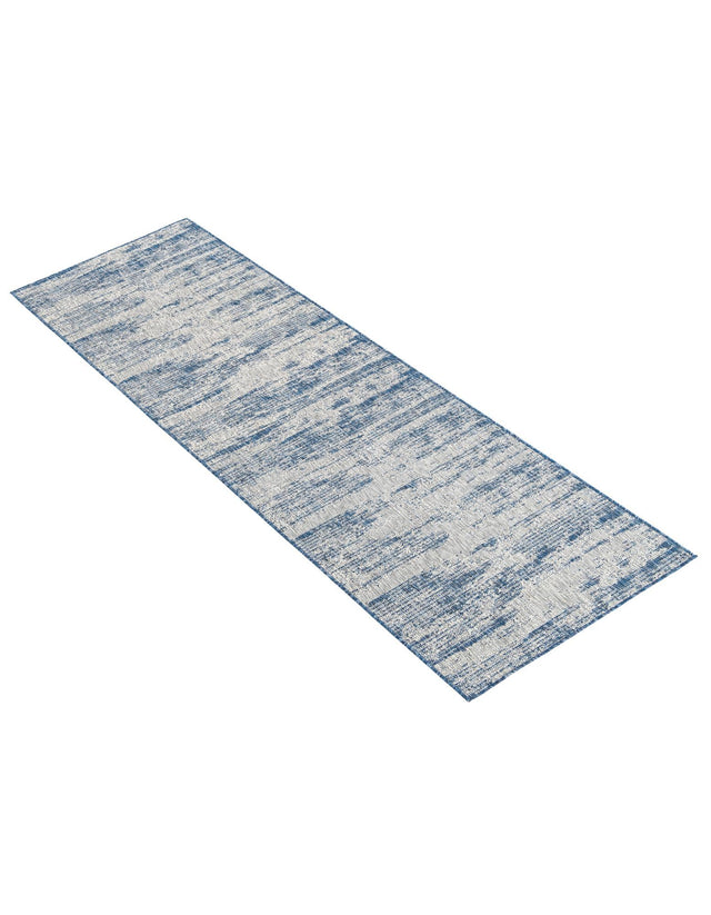 Blue 2' 7 x 10' Outdoor Modern Runner Area Rug Weather Resistant for Patio, Deck, Terrace, Balcony, Porch 100% Polypropylene Modern Outside Carpet for Sale at Rug Engine