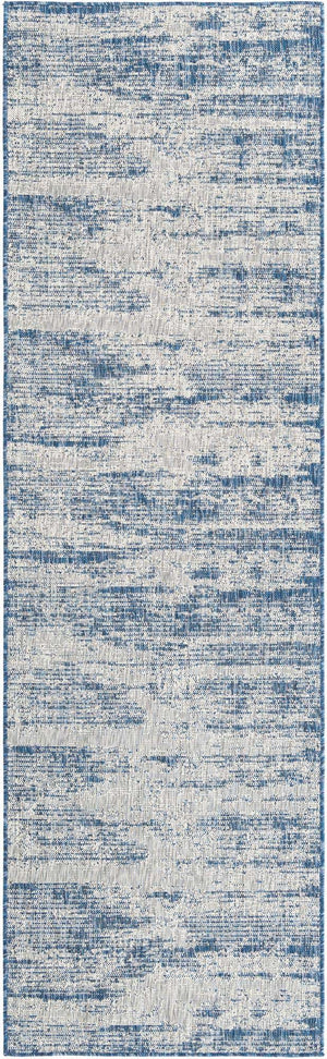 Blue 2' 7 x 10' Outdoor Modern Runner Area Rug Weather Resistant for Patio, Deck, Terrace, Balcony, Porch 100% Polypropylene Modern Outside Carpet for Sale at Rug Engine