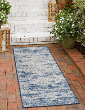Blue 2' x 8' Outdoor Modern Runner Area Rug Weather Resistant for Patio, Deck, Terrace, Balcony, Porch 100% Polypropylene Modern Outside Carpet for Sale at Rug Engine