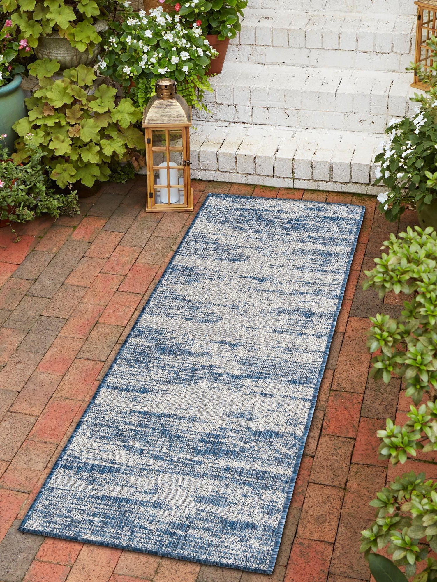 Blue 2' x 8' Outdoor Modern Runner Area Rug Weather Resistant for Patio, Deck, Terrace, Balcony, Porch 100% Polypropylene Modern Outside Carpet for Sale at Rug Engine
