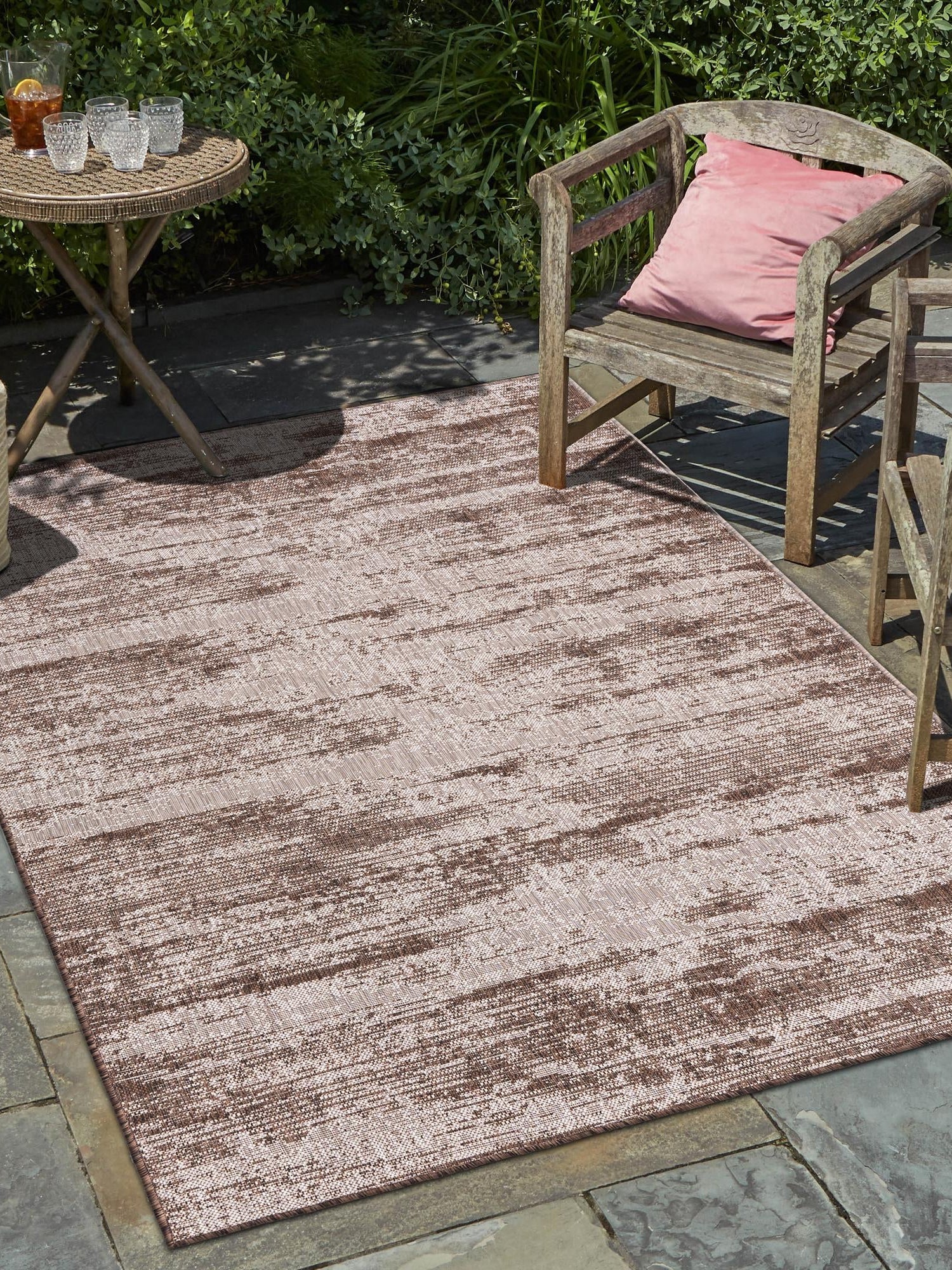 Brown 7' 10 x 11' Outdoor Modern Rectangle Area Rug Weather Resistant for Patio, Deck, Terrace, Balcony, Porch 100% Polypropylene Modern Outside Carpet for Sale at Rug Engine