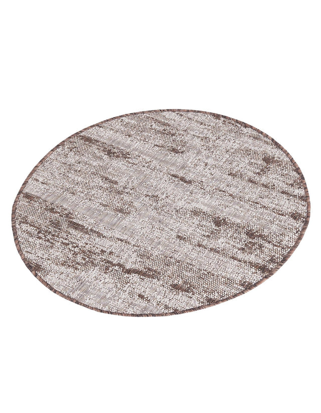 Brown 3' 1 x 3' 1 Outdoor Modern Round Area Rug Weather Resistant for Patio, Deck, Terrace, Balcony, Porch 100% Polypropylene Modern Outside Carpet for Sale at Rug Engine