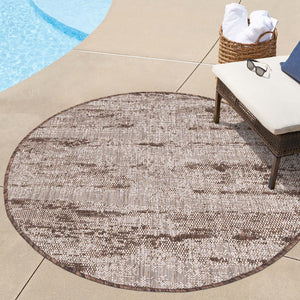 Brown 3' 1 x 3' 1 Outdoor Modern Round Area Rug Weather Resistant for Patio, Deck, Terrace, Balcony, Porch 100% Polypropylene Modern Outside Carpet for Sale at Rug Engine