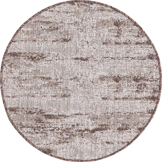 Brown 3' 1 x 3' 1 Outdoor Modern Round Area Rug Weather Resistant for Patio, Deck, Terrace, Balcony, Porch 100% Polypropylene Modern Outside Carpet for Sale at Rug Engine