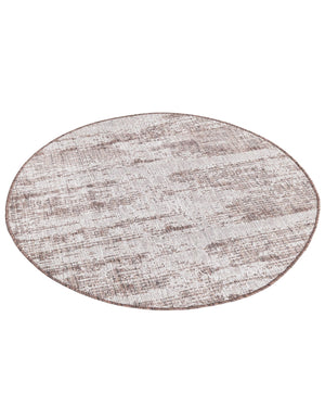 Brown 4' 1 x 4' 1 Outdoor Modern Round Area Rug Weather Resistant for Patio, Deck, Terrace, Balcony, Porch 100% Polypropylene Modern Outside Carpet for Sale at Rug Engine
