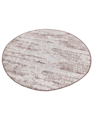 Brown 4' 1 x 4' 1 Outdoor Modern Round Area Rug Weather Resistant for Patio, Deck, Terrace, Balcony, Porch 100% Polypropylene Modern Outside Carpet for Sale at Rug Engine