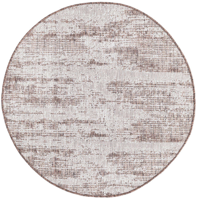 Brown 4' 1 x 4' 1 Outdoor Modern Round Area Rug Weather Resistant for Patio, Deck, Terrace, Balcony, Porch 100% Polypropylene Modern Outside Carpet for Sale at Rug Engine