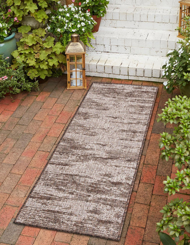 Brown 2' 7 x 10' Outdoor Modern Runner Area Rug Weather Resistant for Patio, Deck, Terrace, Balcony, Porch 100% Polypropylene Modern Outside Carpet for Sale at Rug Engine