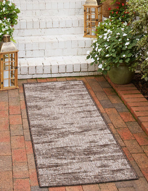 Brown 2' 7 x 10' Outdoor Modern Runner Area Rug Weather Resistant for Patio, Deck, Terrace, Balcony, Porch 100% Polypropylene Modern Outside Carpet for Sale at Rug Engine