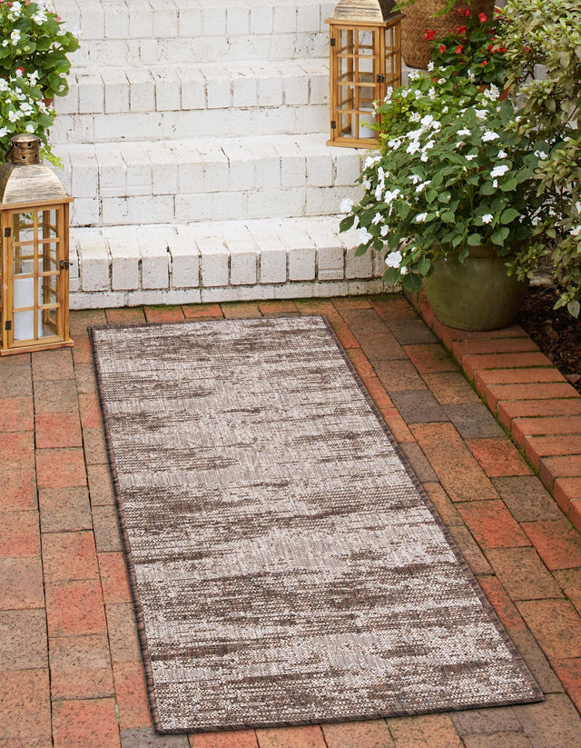 Brown 2' 7 x 10' Outdoor Modern Runner Area Rug Weather Resistant for Patio, Deck, Terrace, Balcony, Porch 100% Polypropylene Modern Outside Carpet for Sale at Rug Engine