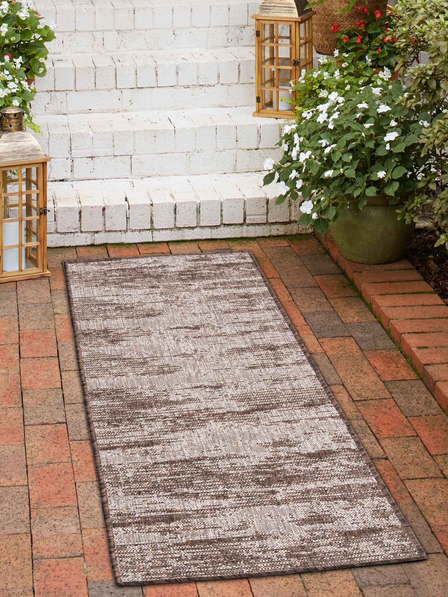 Brown 2' x 8' Outdoor Modern Runner Area Rug Weather Resistant for Patio, Deck, Terrace, Balcony, Porch 100% Polypropylene Modern Outside Carpet for Sale at Rug Engine