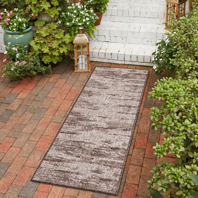 Brown 2' x 8' Outdoor Modern Runner Area Rug Weather Resistant for Patio, Deck, Terrace, Balcony, Porch 100% Polypropylene Modern Outside Carpet for Sale at Rug Engine