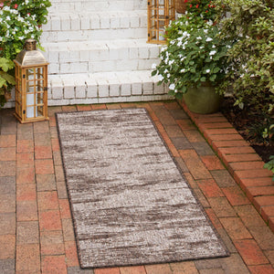 Brown 2' 7 x 10' Outdoor Modern Runner Area Rug Weather Resistant for Patio, Deck, Terrace, Balcony, Porch 100% Polypropylene Modern Outside Carpet for Sale at Rug Engine