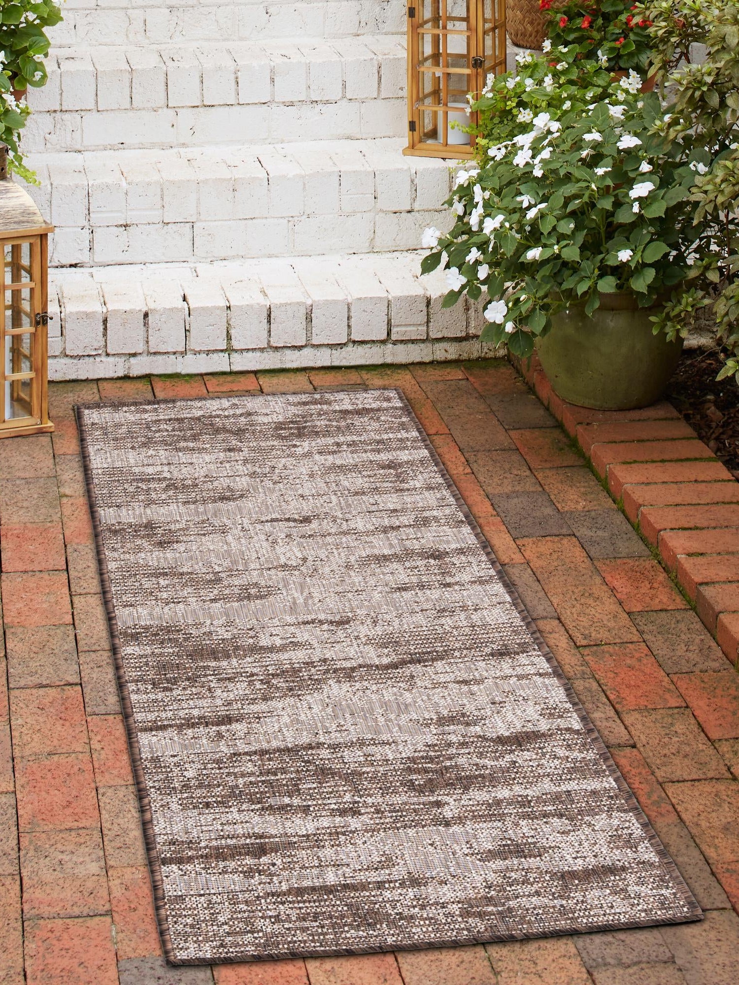 Brown 2' x 8' Outdoor Modern Runner Area Rug Weather Resistant for Patio, Deck, Terrace, Balcony, Porch 100% Polypropylene Modern Outside Carpet for Sale at Rug Engine