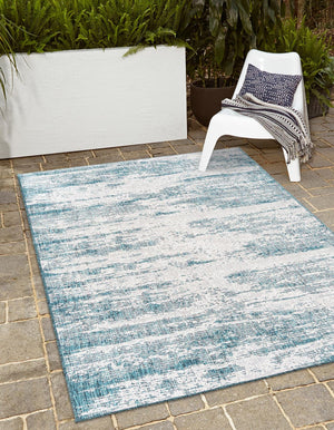 Teal 10' x 14' 1 Outdoor Modern Rectangle Area Rug Weather Resistant for Patio, Deck, Terrace, Balcony, Porch 100% Polypropylene Modern Outside Carpet for Sale at Rug Engine