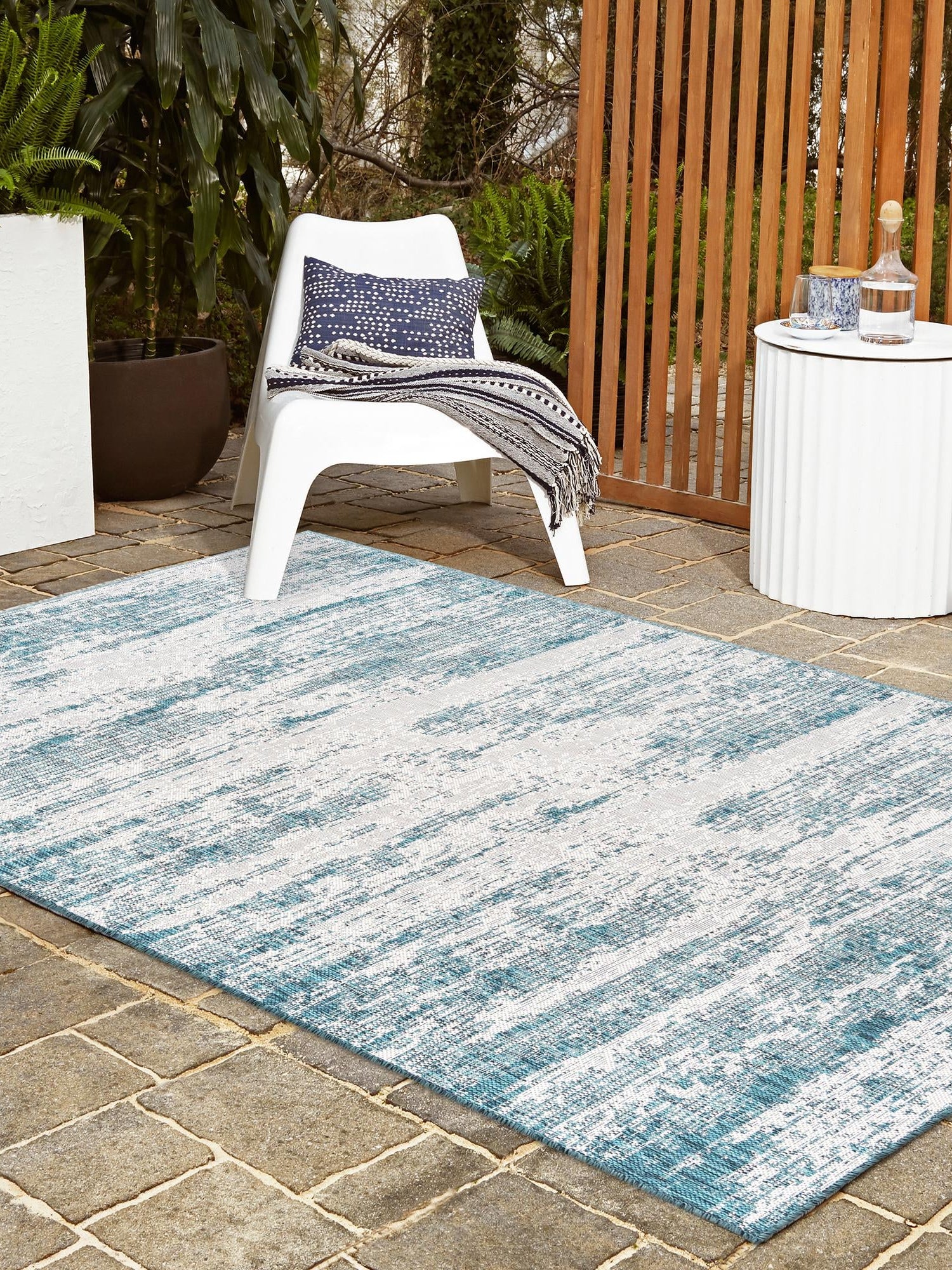 Teal 10' x 14' 1 Outdoor Modern Rectangle Area Rug Weather Resistant for Patio, Deck, Terrace, Balcony, Porch 100% Polypropylene Modern Outside Carpet for Sale at Rug Engine
