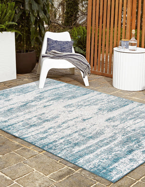 Teal 10' x 14' 1 Outdoor Modern Rectangle Area Rug Weather Resistant for Patio, Deck, Terrace, Balcony, Porch 100% Polypropylene Modern Outside Carpet for Sale at Rug Engine