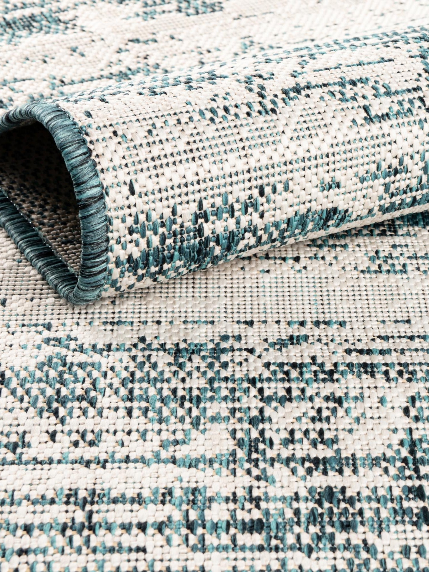 Teal 4' 1 x 6' 1 Outdoor Modern Rectangle Area Rug Weather Resistant for Patio, Deck, Terrace, Balcony, Porch 100% Polypropylene Modern Outside Carpet for Sale at Rug Engine