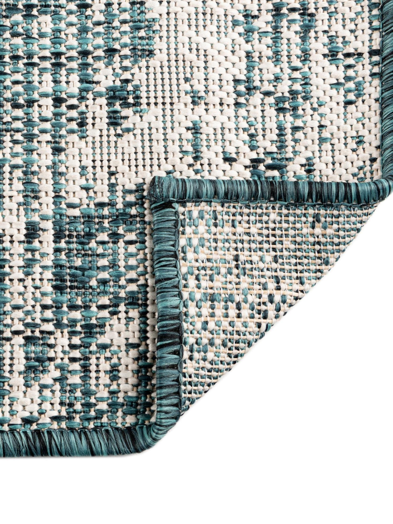 Teal 4' 1 x 6' 1 Outdoor Modern Rectangle Area Rug Weather Resistant for Patio, Deck, Terrace, Balcony, Porch 100% Polypropylene Modern Outside Carpet for Sale at Rug Engine