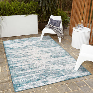 Teal 10' x 14' 1 Outdoor Modern Rectangle Area Rug Weather Resistant for Patio, Deck, Terrace, Balcony, Porch 100% Polypropylene Modern Outside Carpet for Sale at Rug Engine