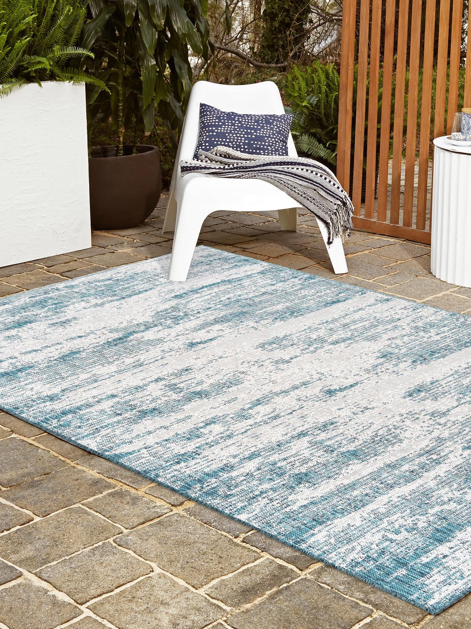 Teal 10' x 14' 1 Outdoor Modern Rectangle Area Rug Weather Resistant for Patio, Deck, Terrace, Balcony, Porch 100% Polypropylene Modern Outside Carpet for Sale at Rug Engine